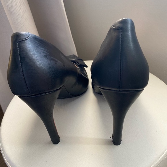 Women’s Black Pointed Toe Bow Pumps High Heels Size 9.5 - Picture 11 of 12